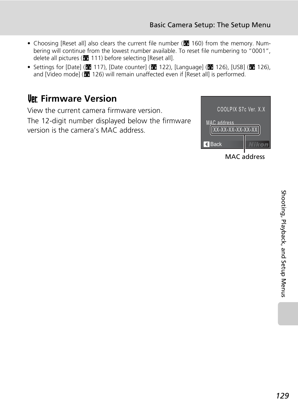 Bfirmware version | Nikon S7c User Manual | Page 143 / 200