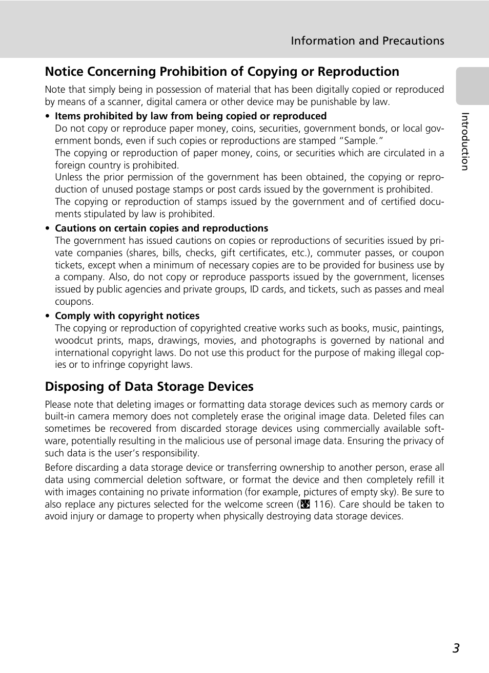 Disposing of data storage devices | Nikon S7c User Manual | Page 17 / 200