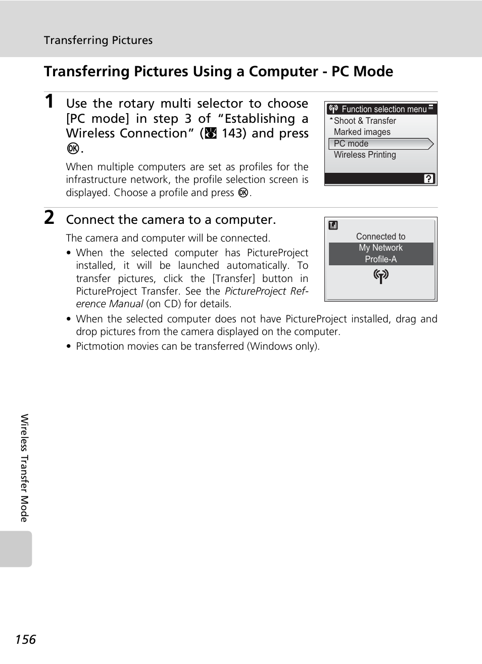 Transferring pictures using a computer - pc mode | Nikon S7c User Manual | Page 170 / 200