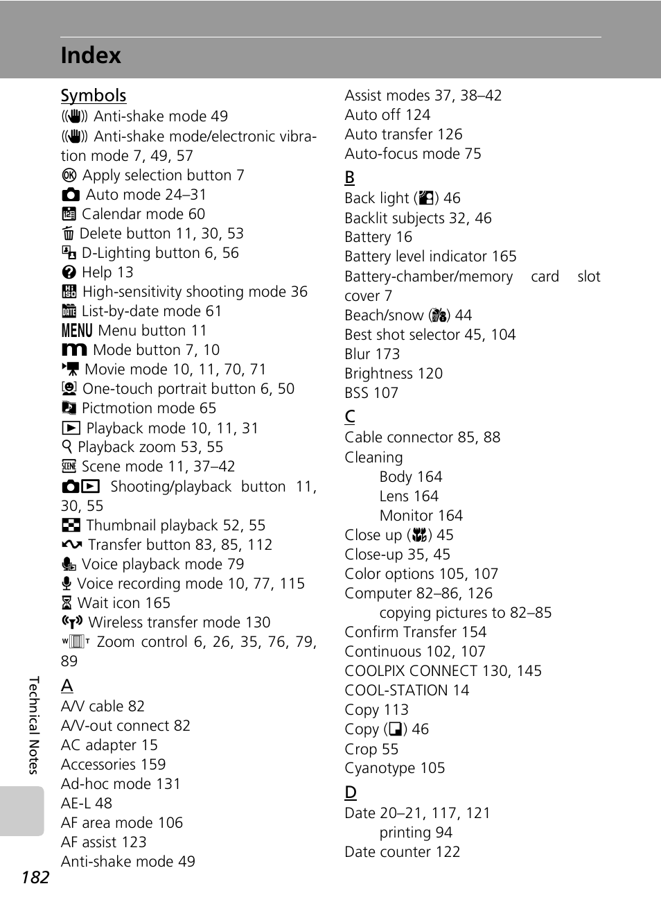 Index | Nikon S7c User Manual | Page 196 / 200