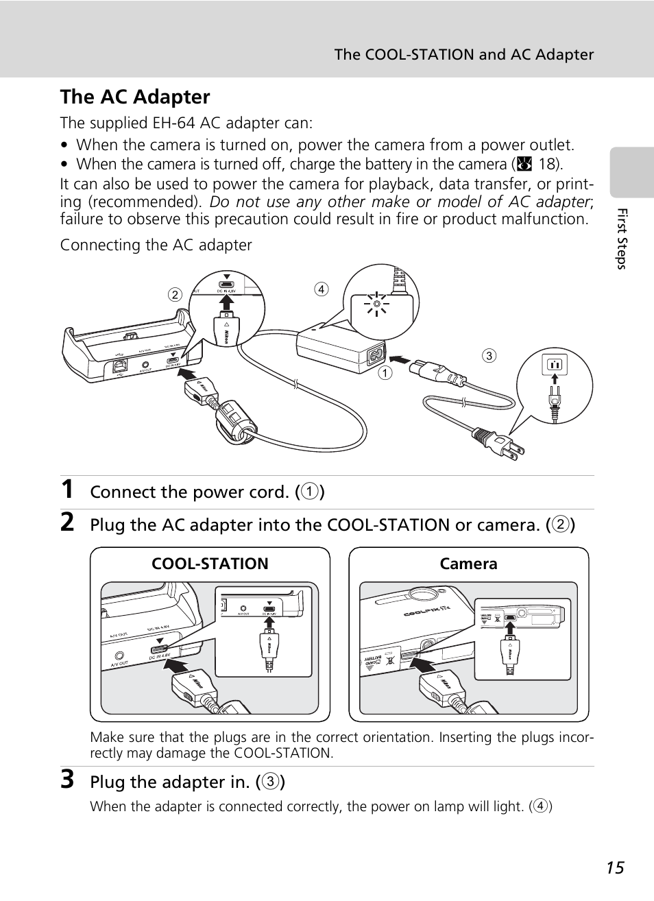 The ac adapter | Nikon S7c User Manual | Page 29 / 200
