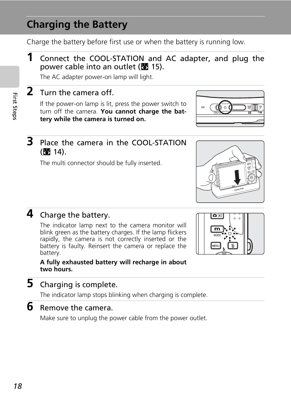 Charging the battery | Nikon S7c User Manual | Page 32 / 200