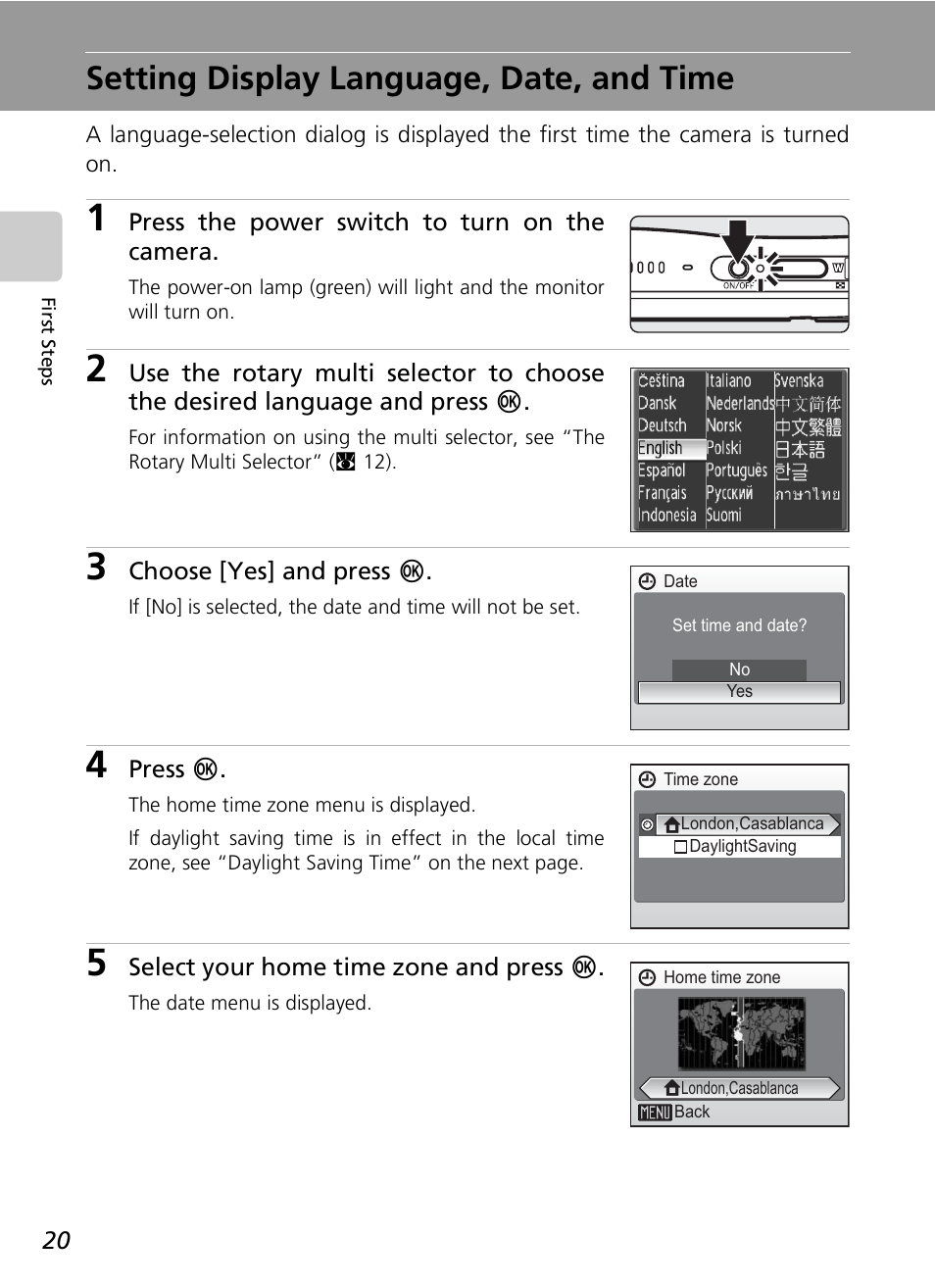 Setting display language, date, and time | Nikon S7c User Manual | Page 34 / 200