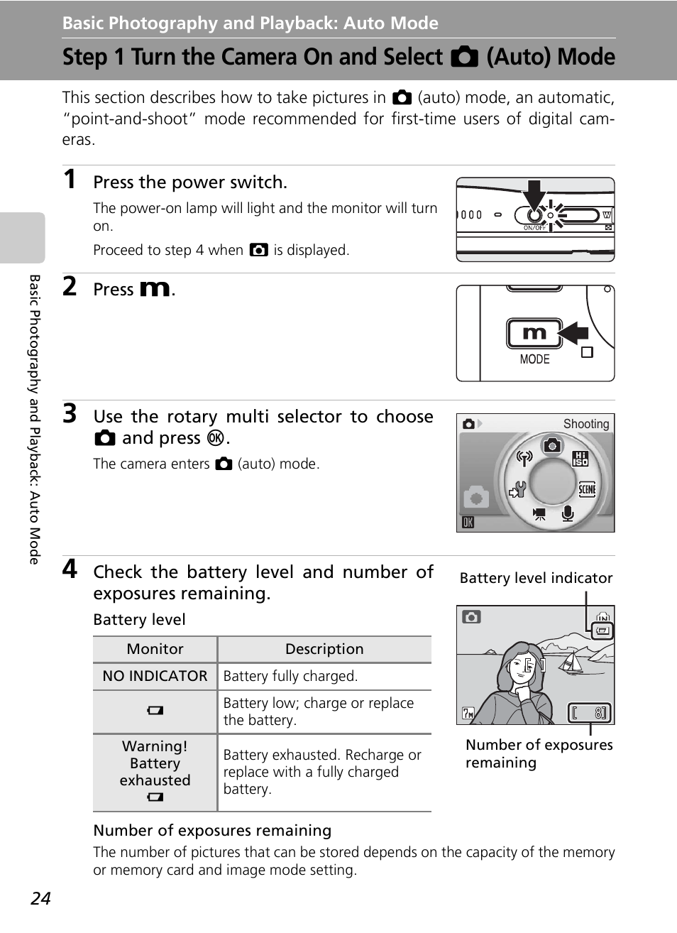 Step 1 turn the camera on and select l (auto) mode | Nikon S7c User Manual | Page 38 / 200