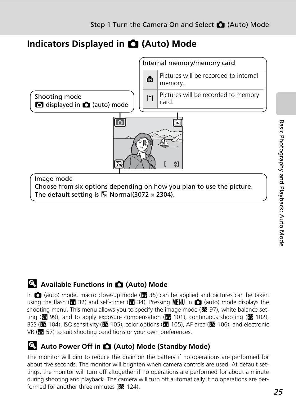 Indicators displayed in l (auto) mode | Nikon S7c User Manual | Page 39 / 200