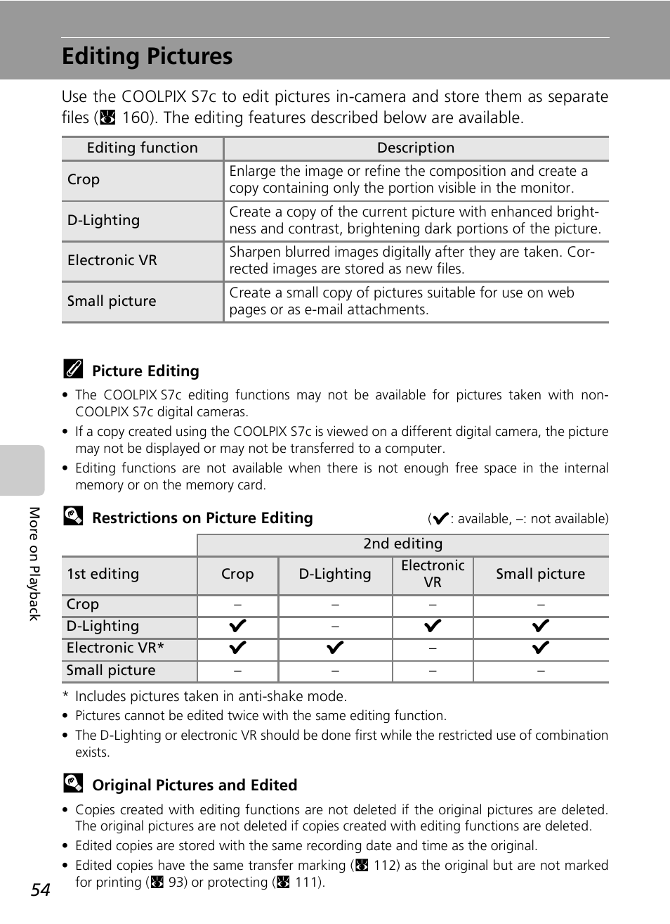Editing pictures | Nikon S7c User Manual | Page 68 / 200