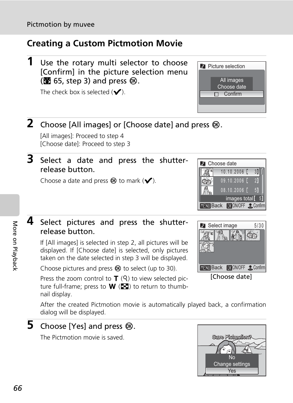 Creating a custom pictmotion movie | Nikon S7c User Manual | Page 80 / 200