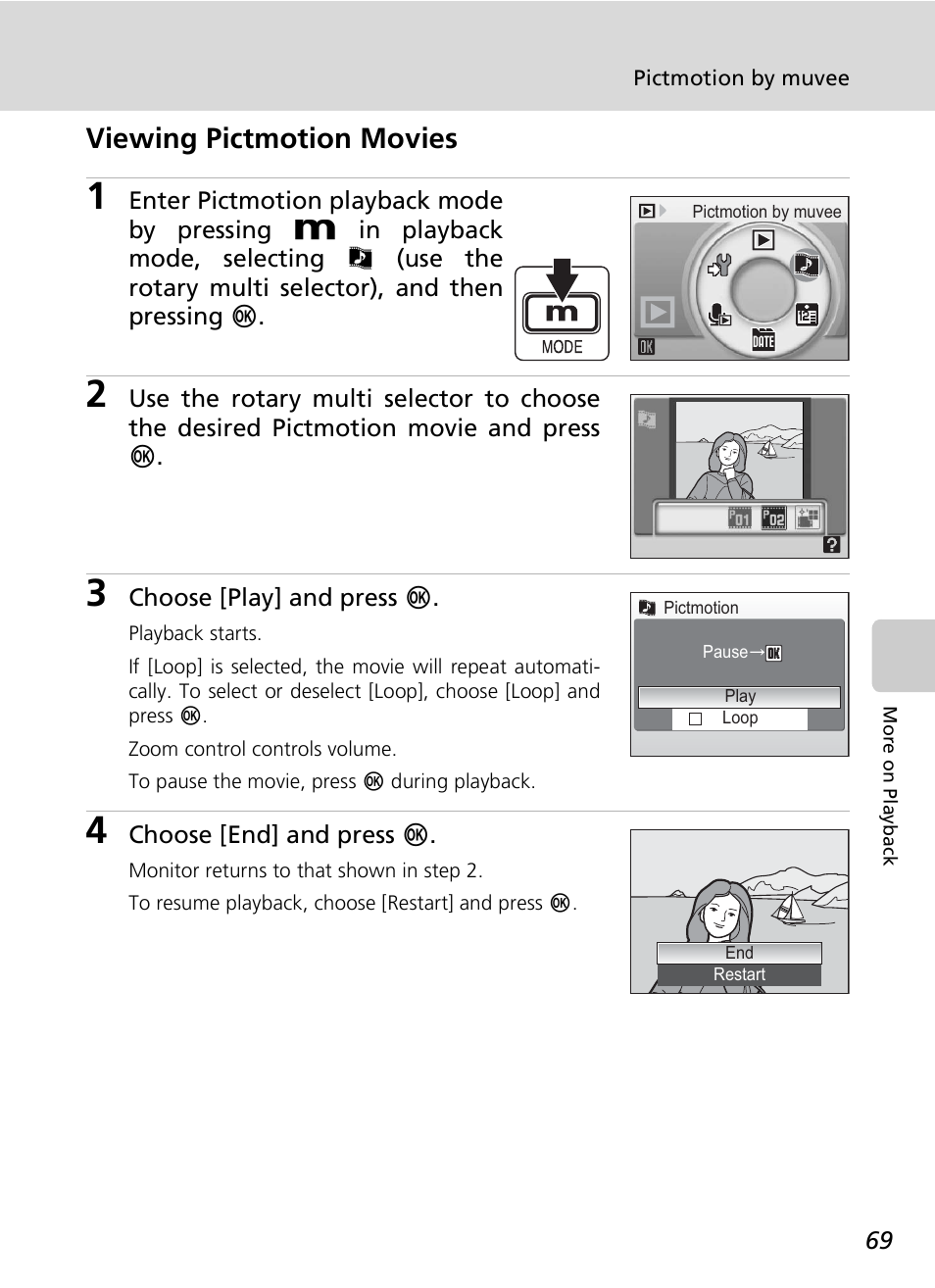 Viewing pictmotion movies | Nikon S7c User Manual | Page 83 / 200