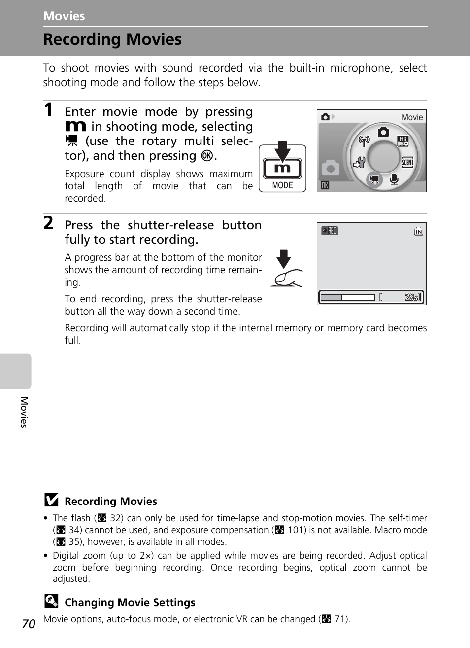 Recording movies | Nikon S7c User Manual | Page 84 / 200