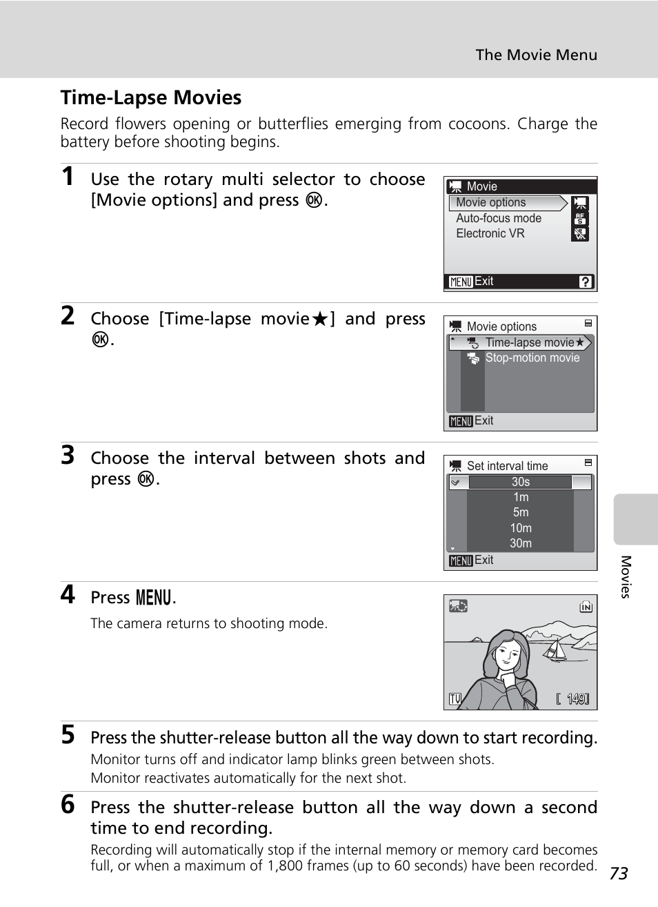 Time-lapse movies | Nikon S7c User Manual | Page 87 / 200