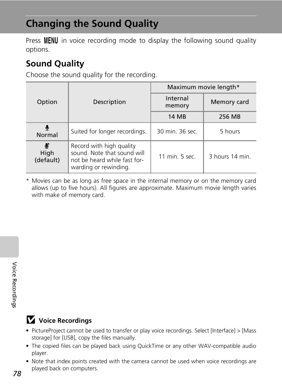 Changing the sound quality, Sound quality | Nikon S7c User Manual | Page 92 / 200