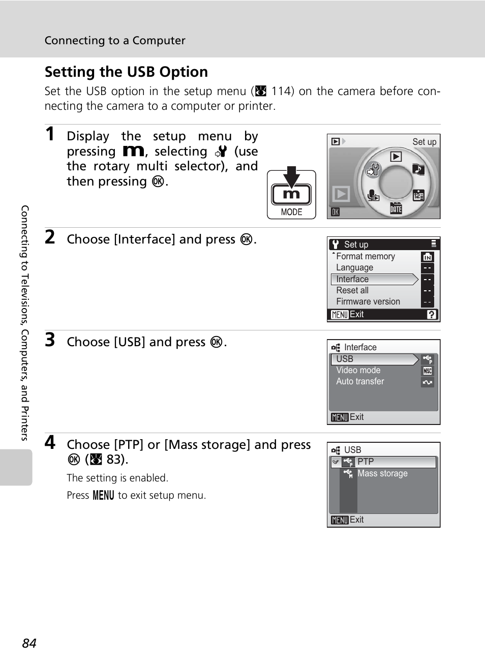 Setting the usb option | Nikon S7c User Manual | Page 98 / 200