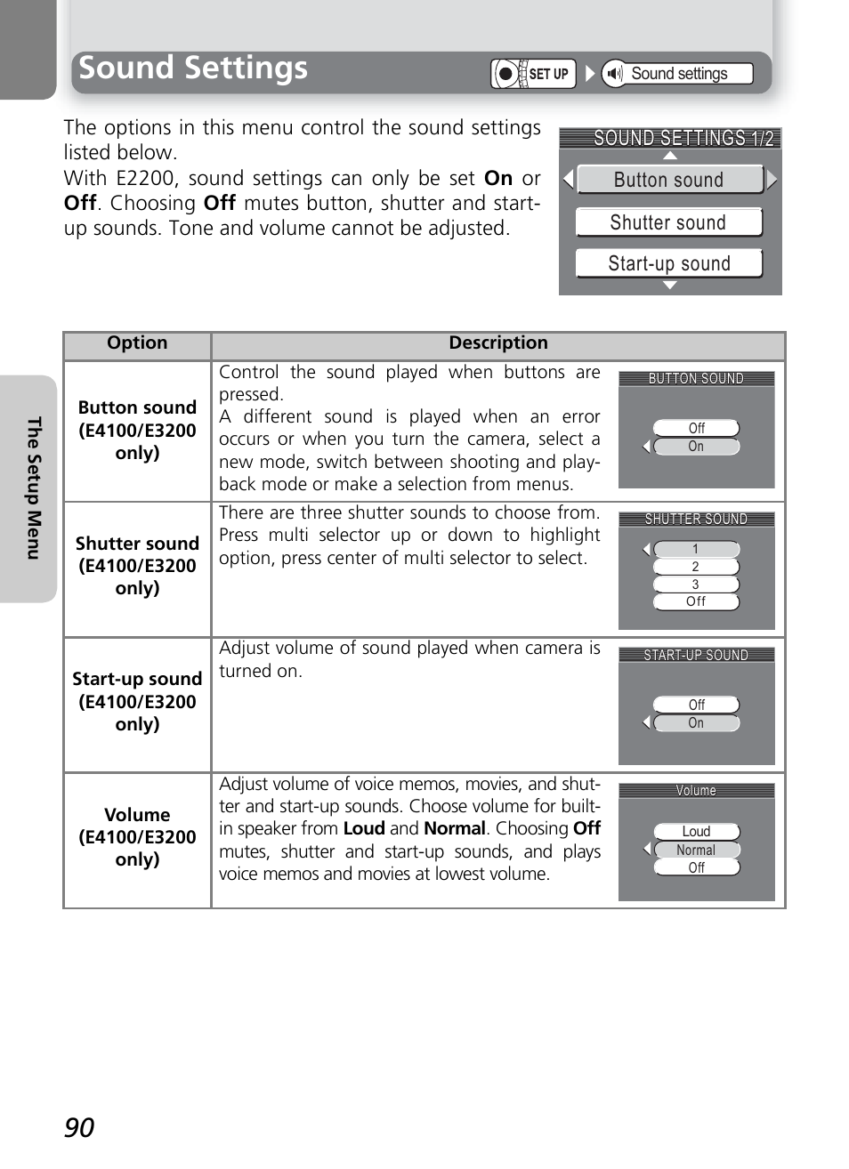 Sound settings | Nikon 2200 - 3200 - 4100 User Manual | Page 100 / 120
