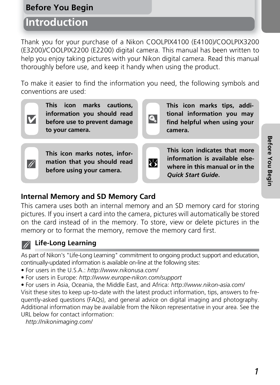 Introduction, Before you begin | Nikon 2200 - 3200 - 4100 User Manual | Page 11 / 120