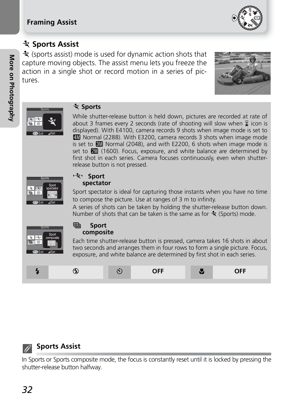 J sports assist, Framing assist | Nikon 2200 - 3200 - 4100 User Manual | Page 42 / 120