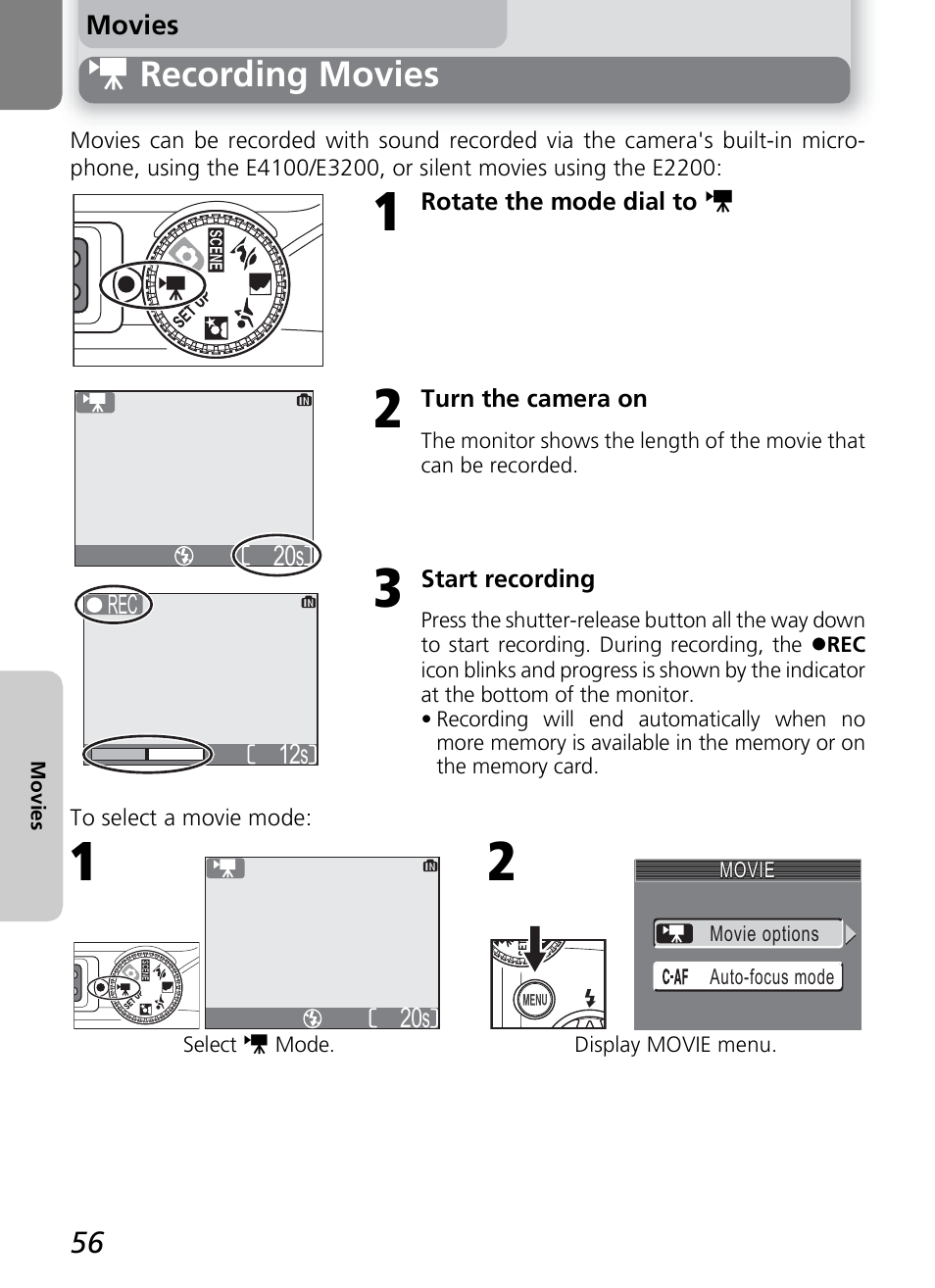 W recording movies | Nikon 2200 - 3200 - 4100 User Manual | Page 66 / 120