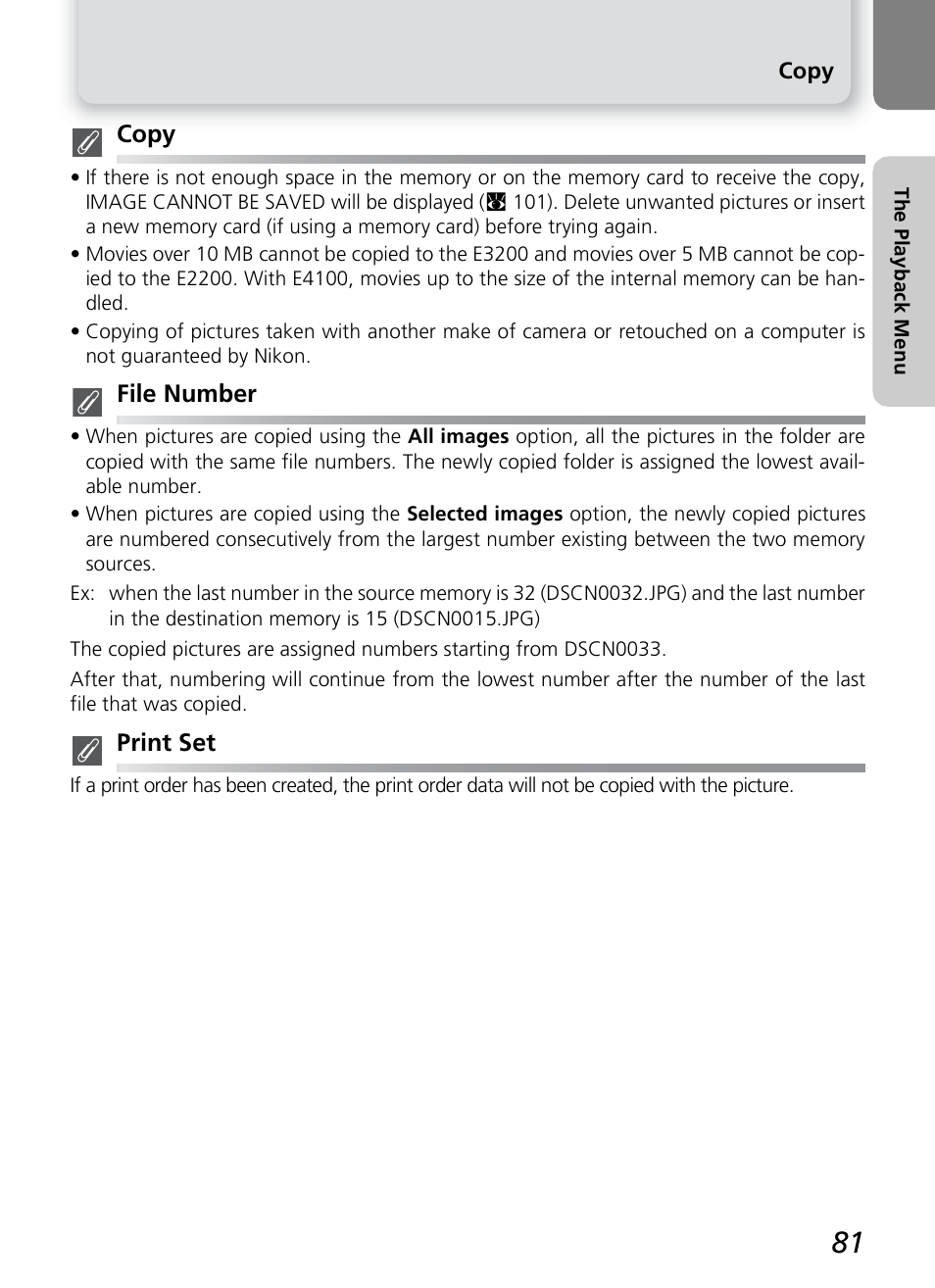 Copy, File number, Print set | Nikon 2200 - 3200 - 4100 User Manual | Page 91 / 120