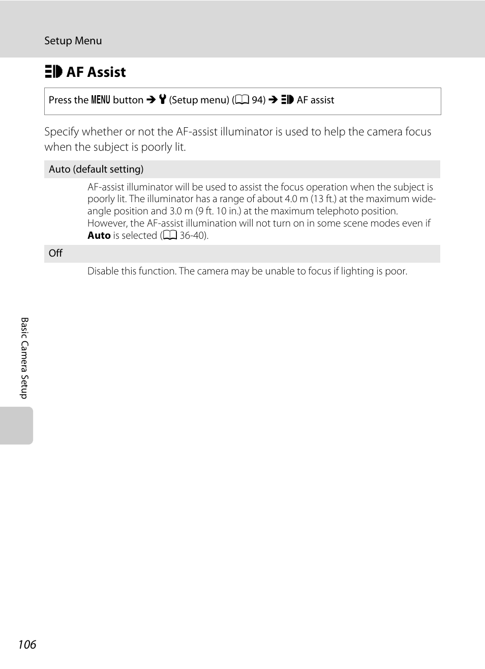 Af assist, H af assist, A 106) may | R (a 106) does not light, A 106, Haf assist | Nikon Coolpix L110 User Manual | Page 118 / 156