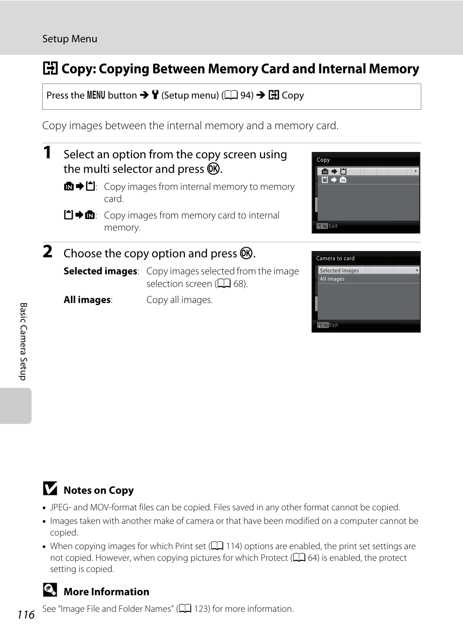 A 116) in, A 116), A 116 | Choose the copy option and press k | Nikon Coolpix L110 User Manual | Page 128 / 156