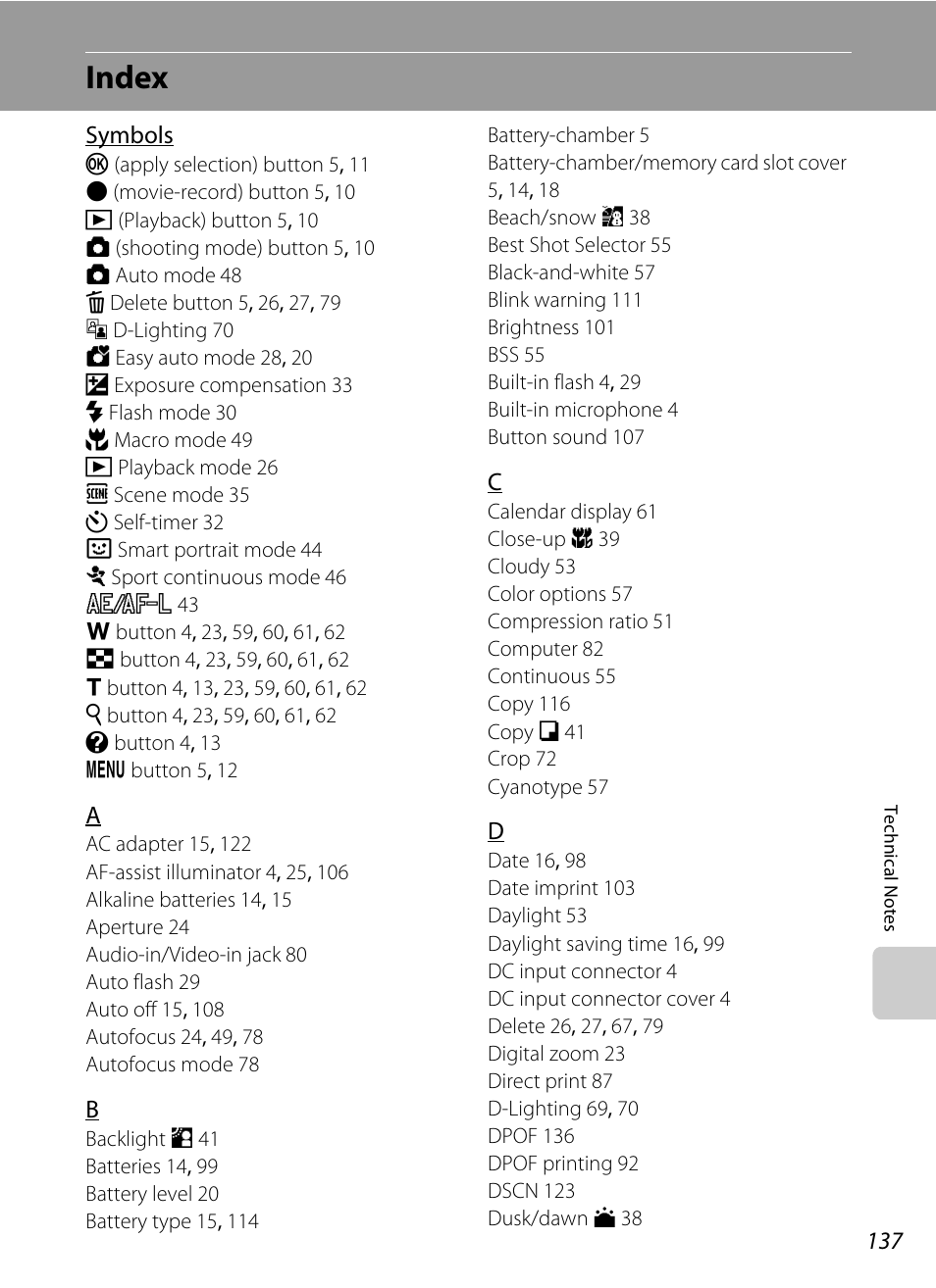 Index | Nikon Coolpix L110 User Manual | Page 149 / 156