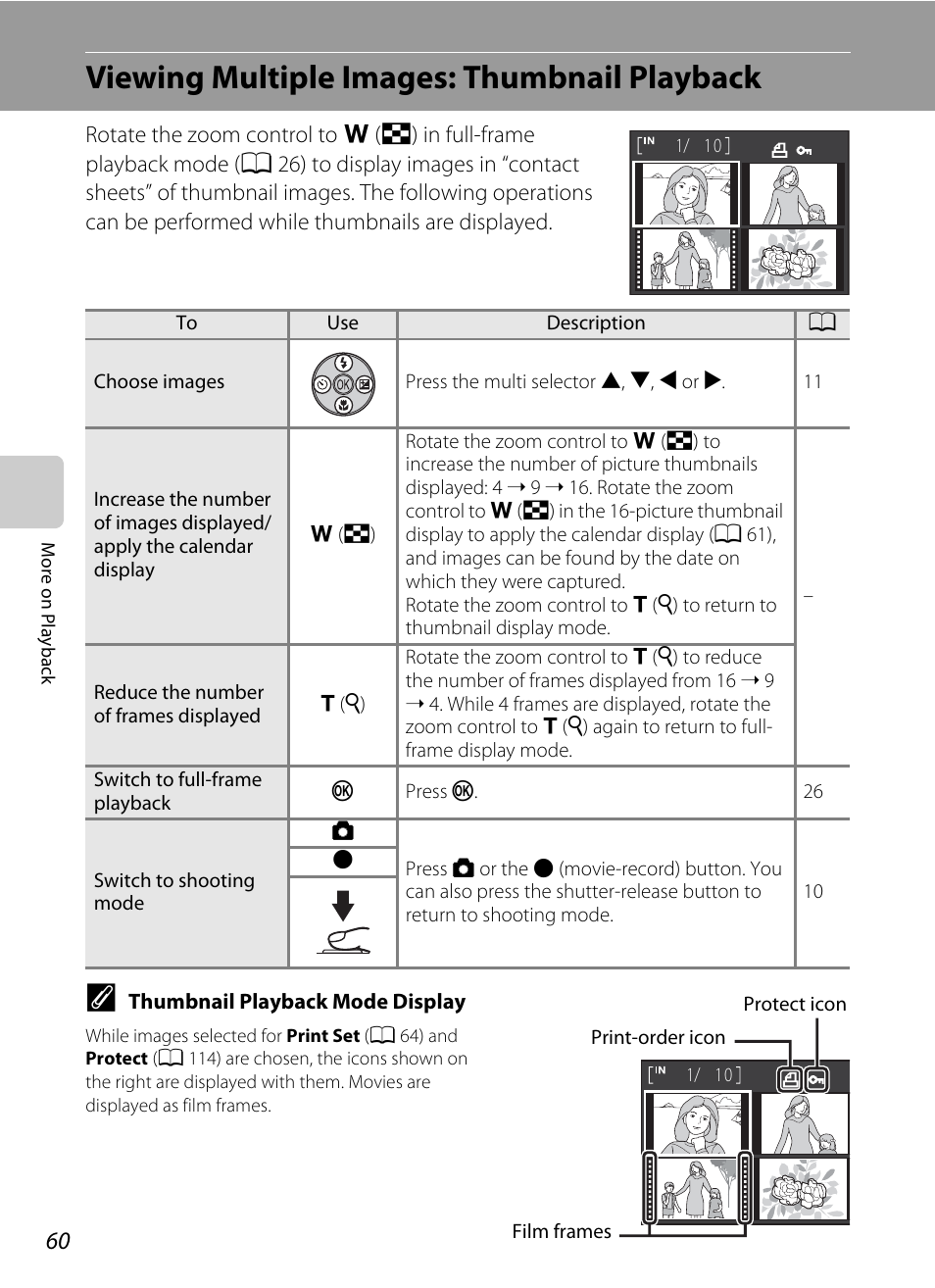Viewing multiple images: thumbnail playback | Nikon Coolpix L110 User Manual | Page 72 / 156