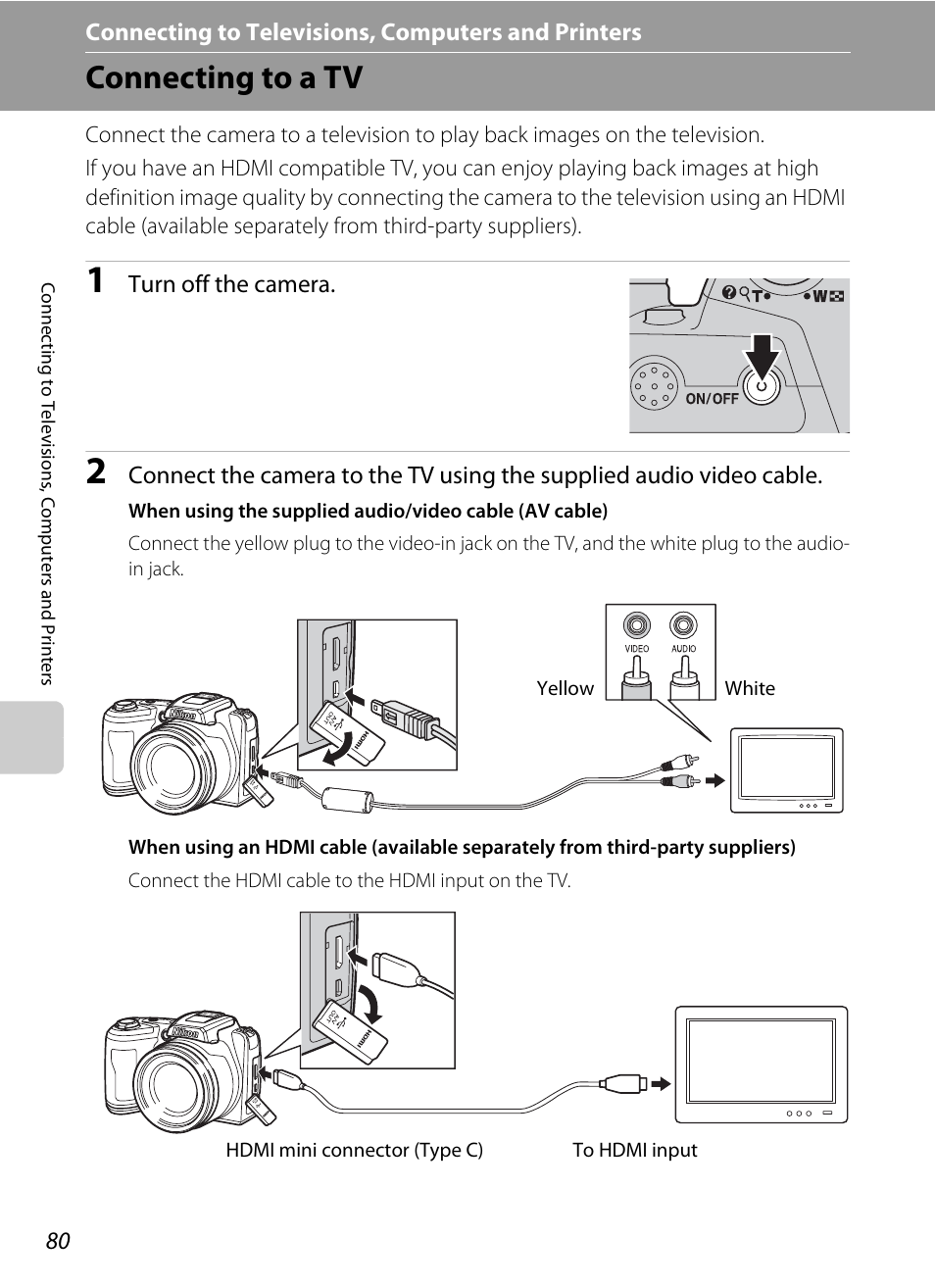 Connecting to televisions, computers and printers, Connecting to a tv | Nikon Coolpix L110 User Manual | Page 92 / 156