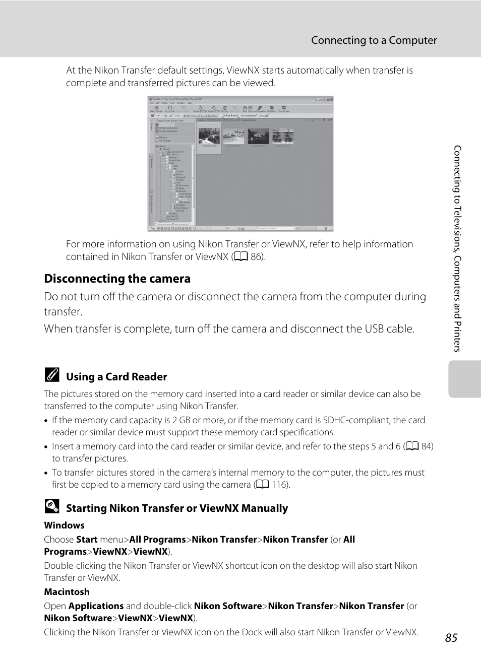 Disconnecting the camera | Nikon Coolpix L110 User Manual | Page 97 / 156
