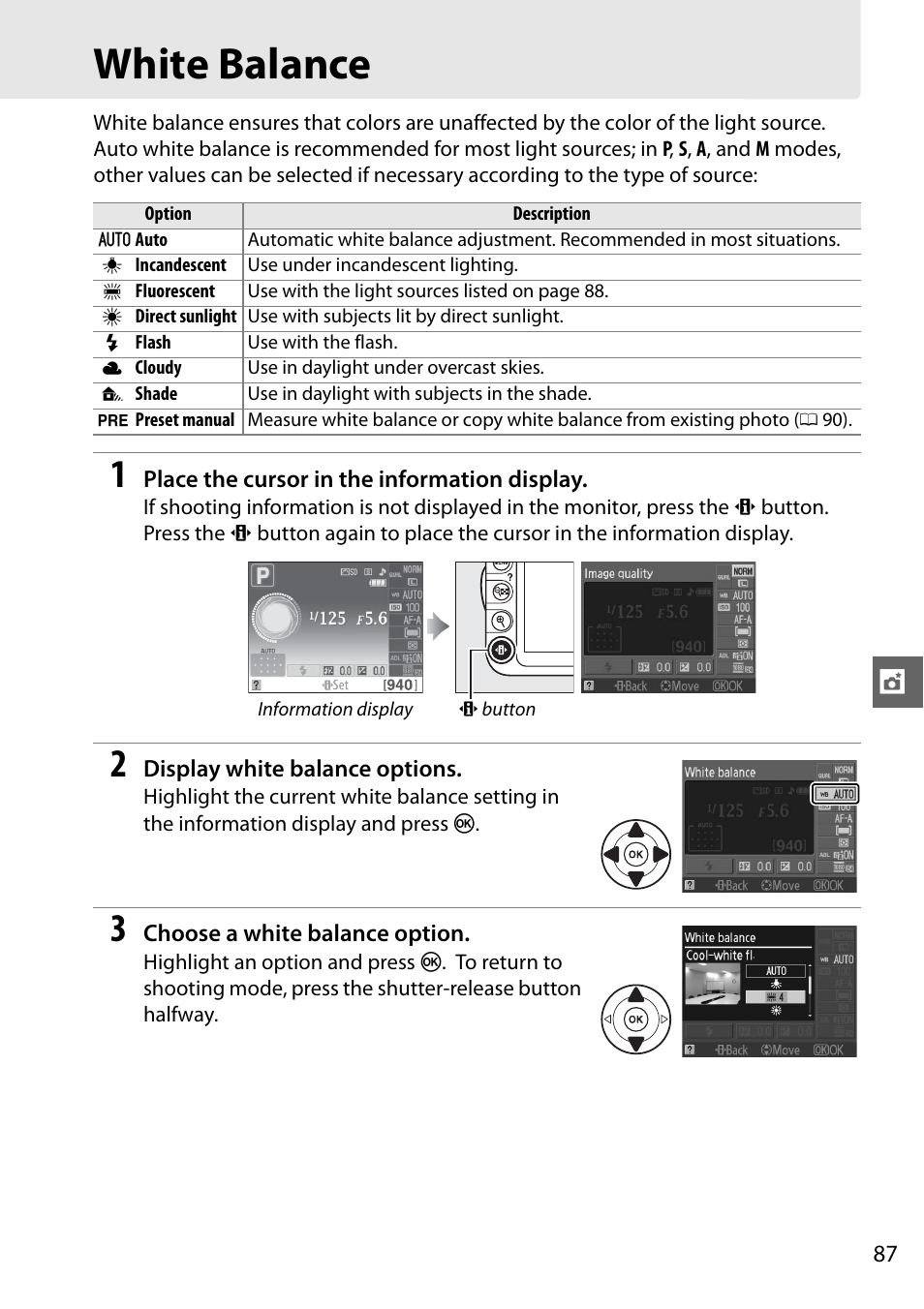 White balance | Nikon D3100 User Manual | Page 103 / 224