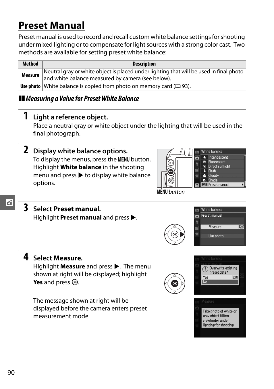 Preset manual | Nikon D3100 User Manual | Page 106 / 224