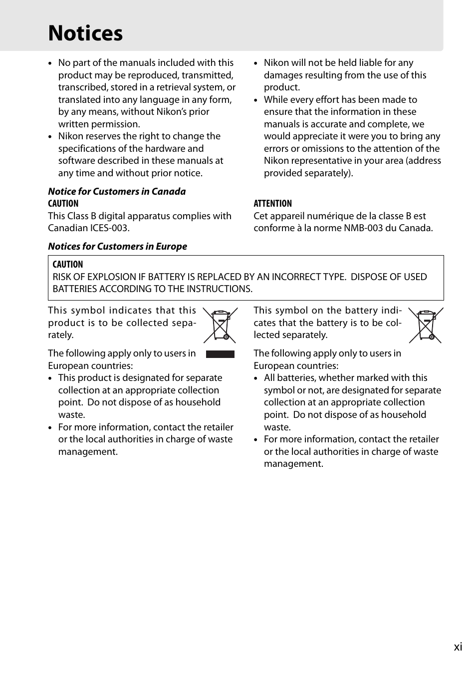 Notices | Nikon D3100 User Manual | Page 13 / 224