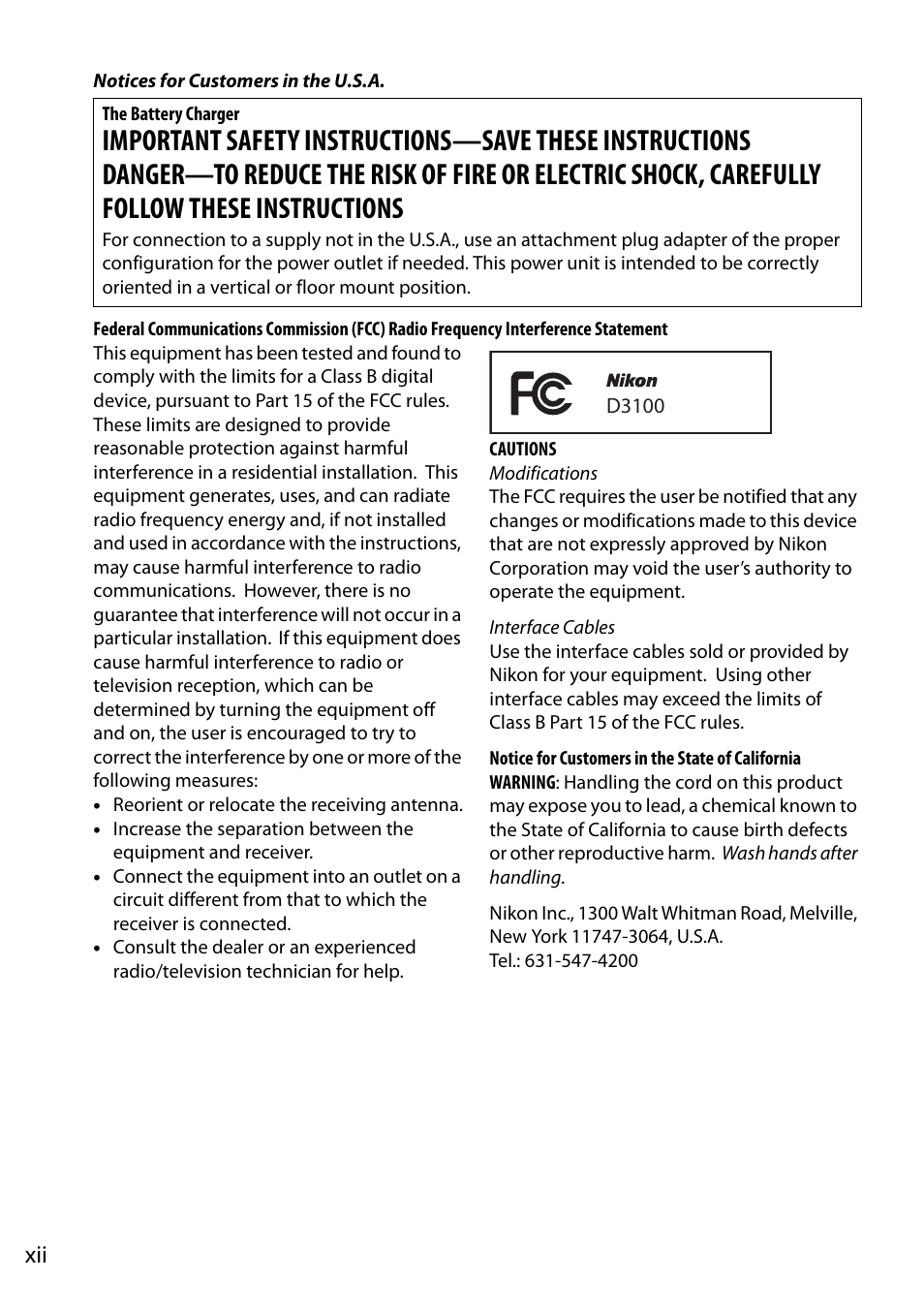 Nikon D3100 User Manual | Page 14 / 224