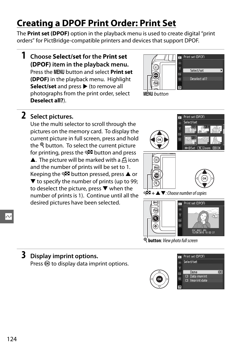 Creating a dpof print order: print set | Nikon D3100 User Manual | Page 140 / 224