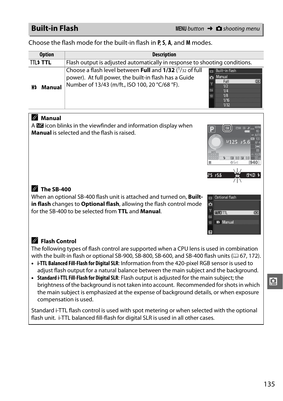 Built-in flash | Nikon D3100 User Manual | Page 151 / 224