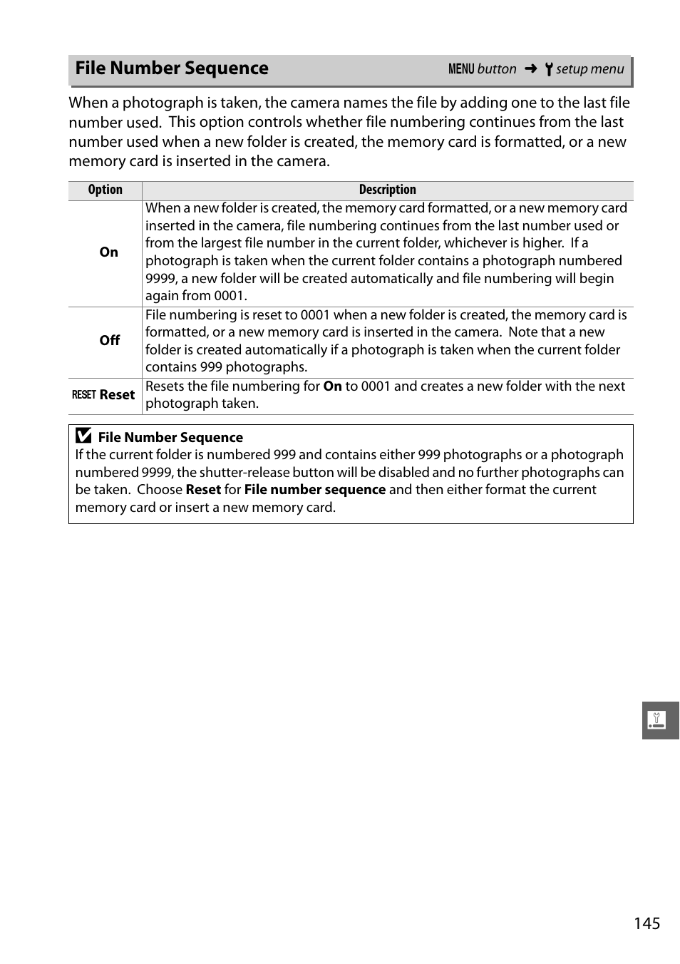 File number sequence | Nikon D3100 User Manual | Page 161 / 224