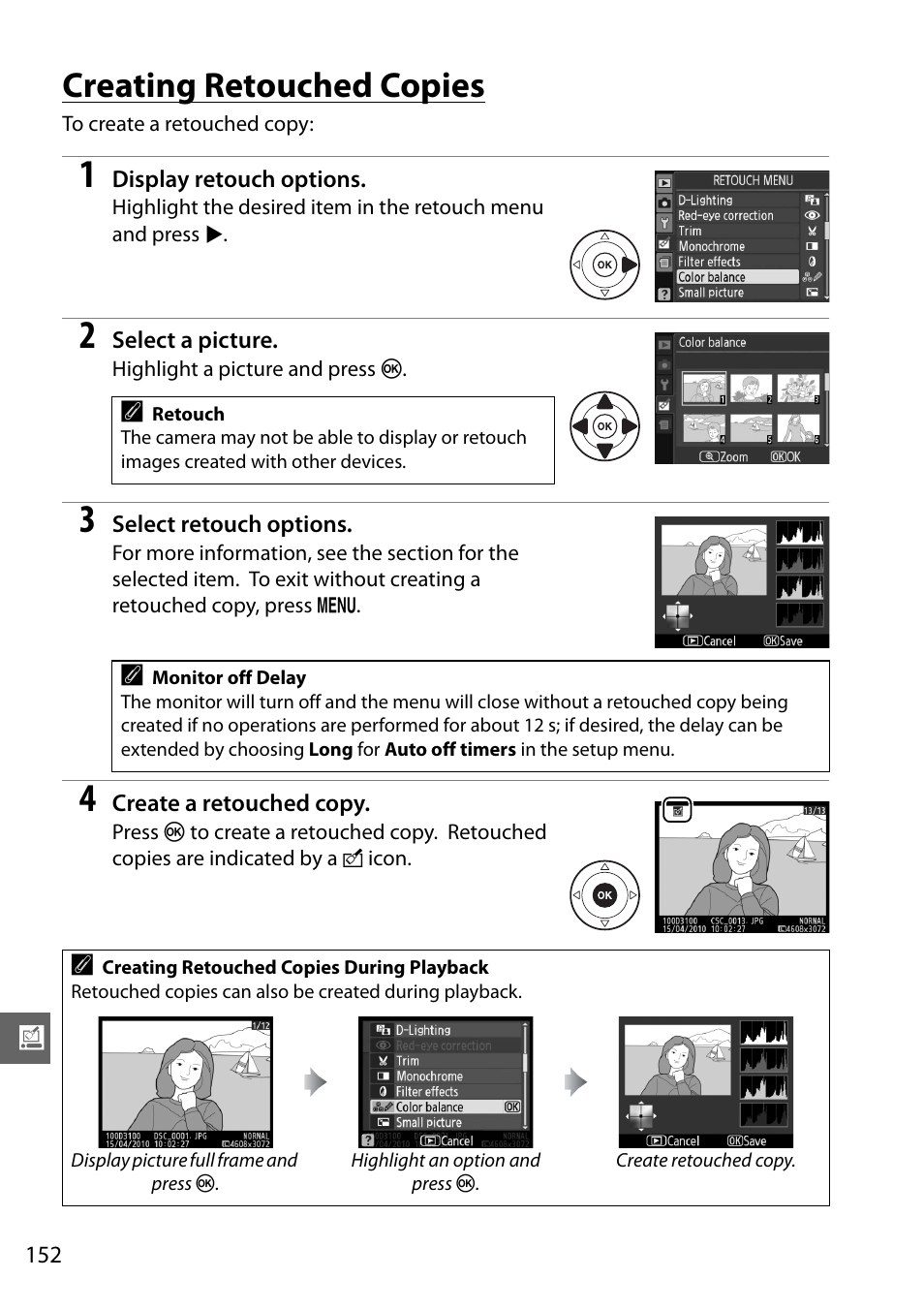 Creating retouched copies | Nikon D3100 User Manual | Page 168 / 224