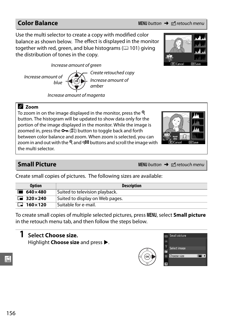 Color balance, Small picture | Nikon D3100 User Manual | Page 172 / 224