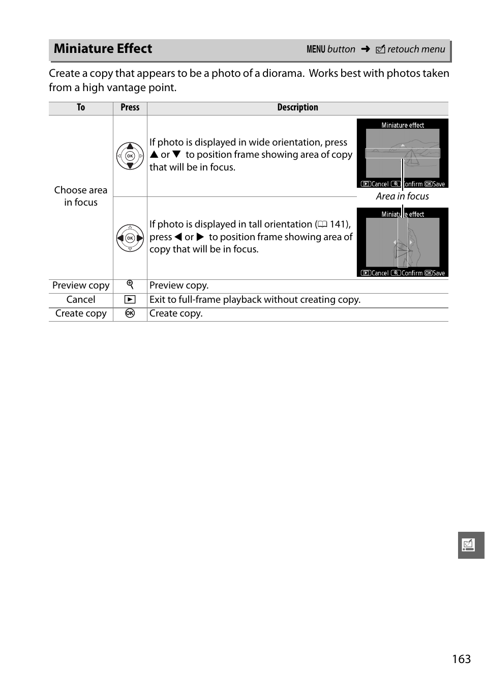 Miniature effect | Nikon D3100 User Manual | Page 179 / 224