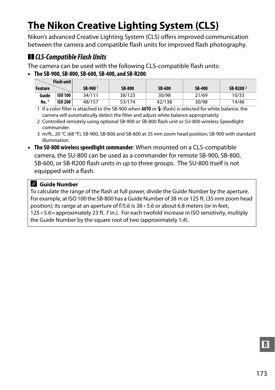 The nikon creative lighting system (cls), Cls-compatible flash units | Nikon D3100 User Manual | Page 189 / 224