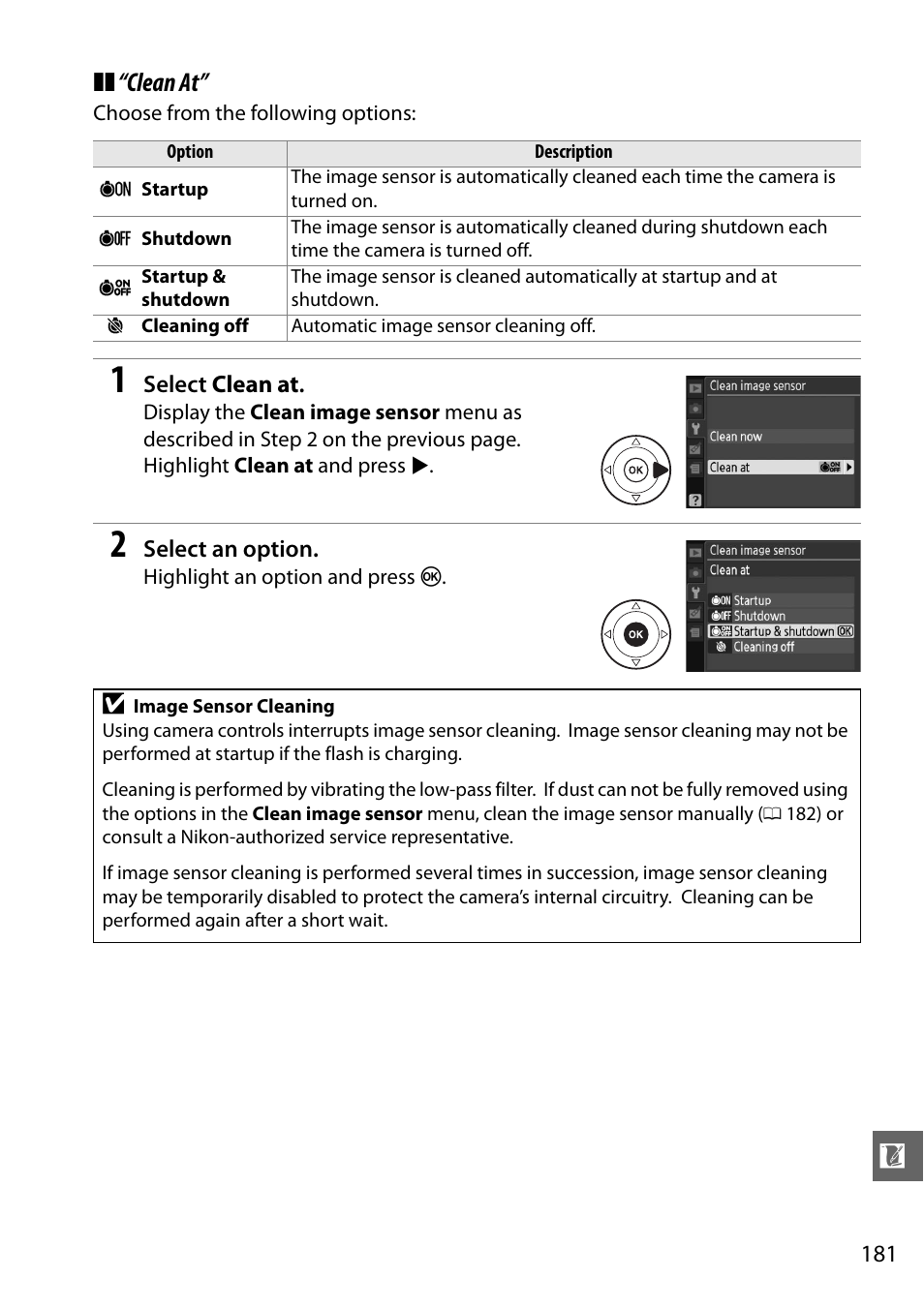 Clean at | Nikon D3100 User Manual | Page 197 / 224
