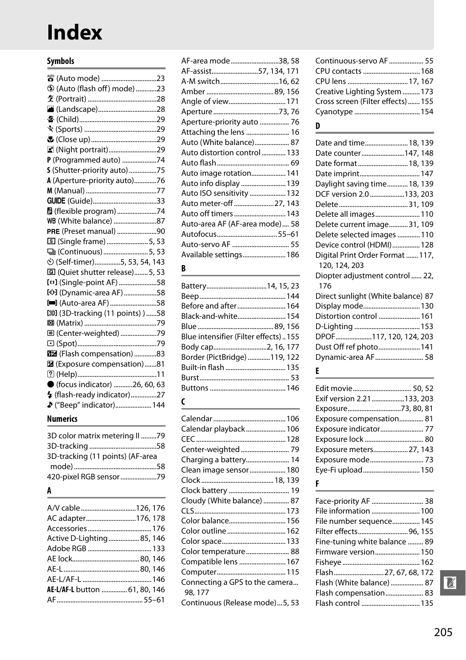 Index | Nikon D3100 User Manual | Page 221 / 224