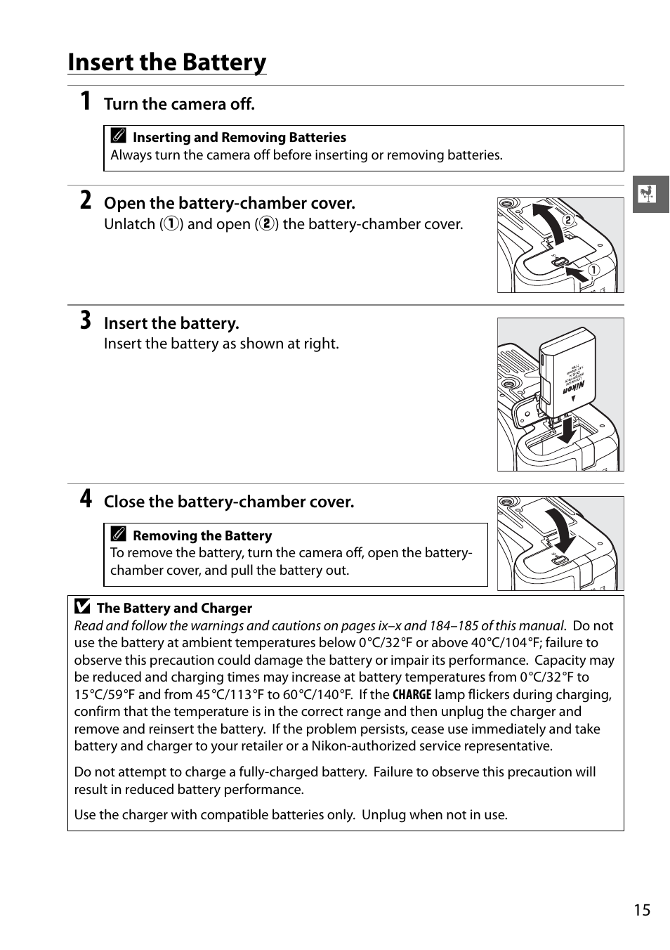 Insert the battery | Nikon D3100 User Manual | Page 31 / 224