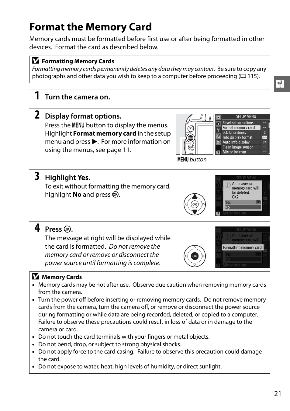Format the memory card | Nikon D3100 User Manual | Page 37 / 224