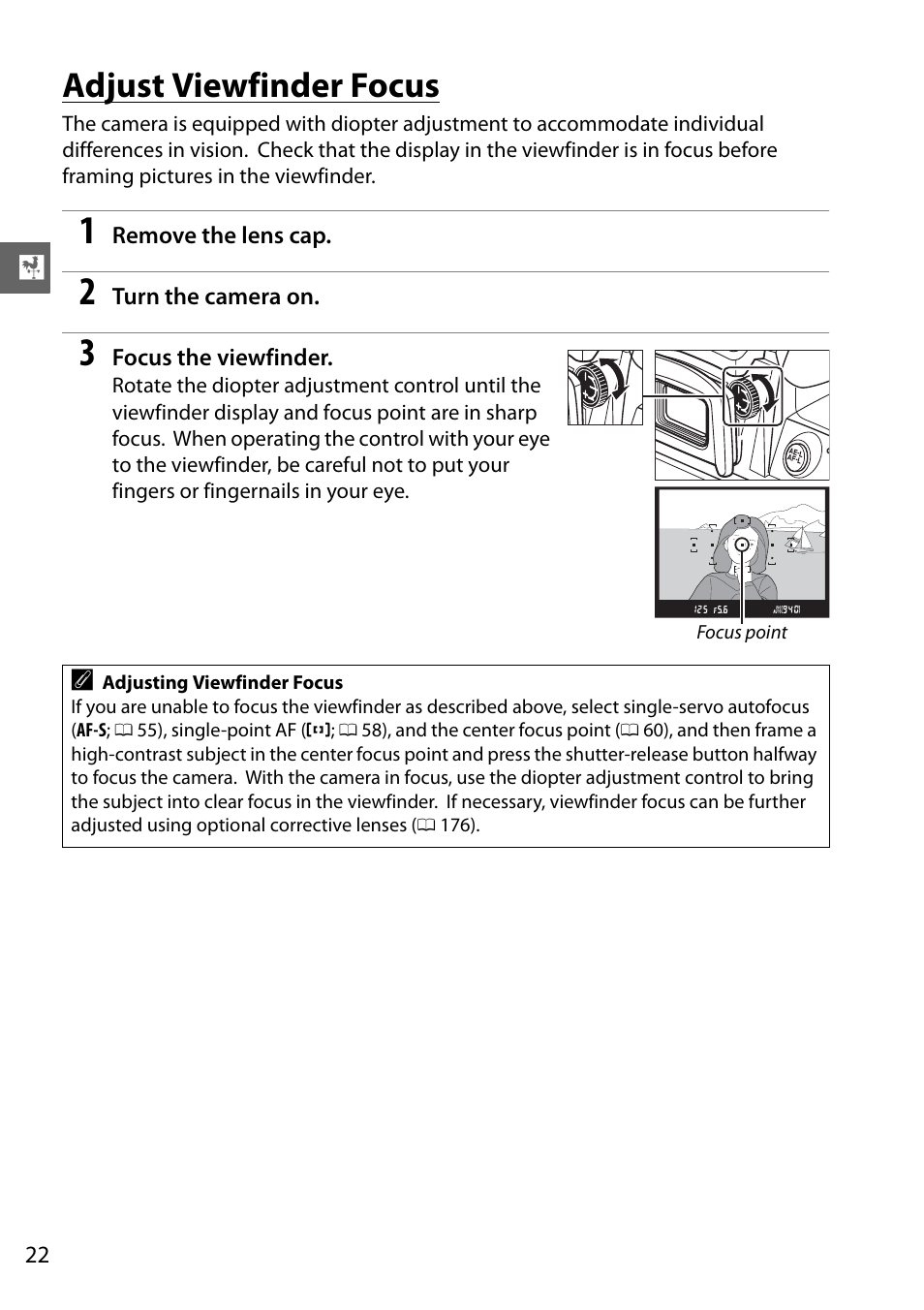 Adjust viewfinder focus | Nikon D3100 User Manual | Page 38 / 224