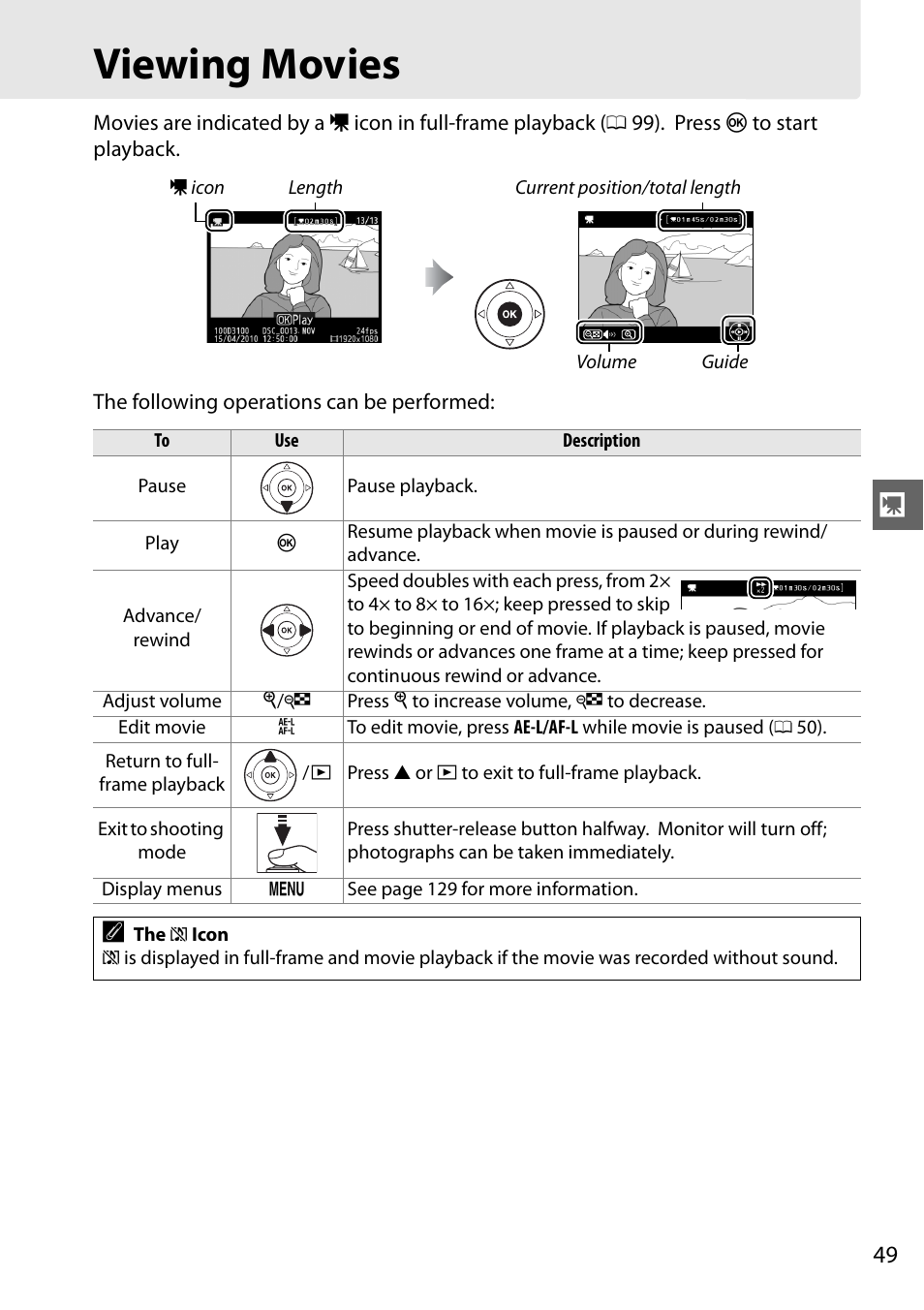 Viewing movies | Nikon D3100 User Manual | Page 65 / 224