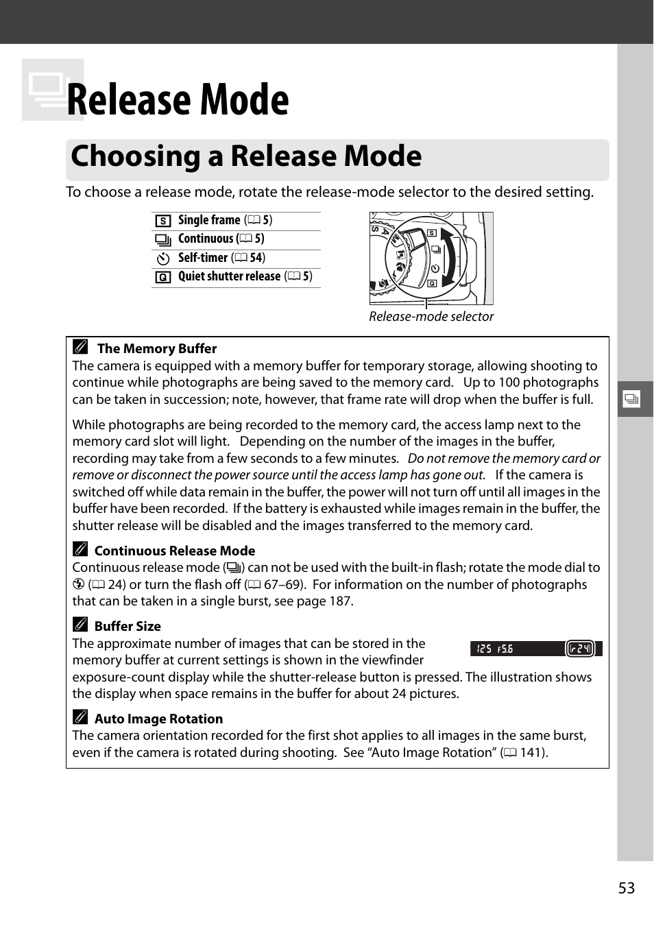 Release mode, Choosing a release mode | Nikon D3100 User Manual | Page 69 / 224