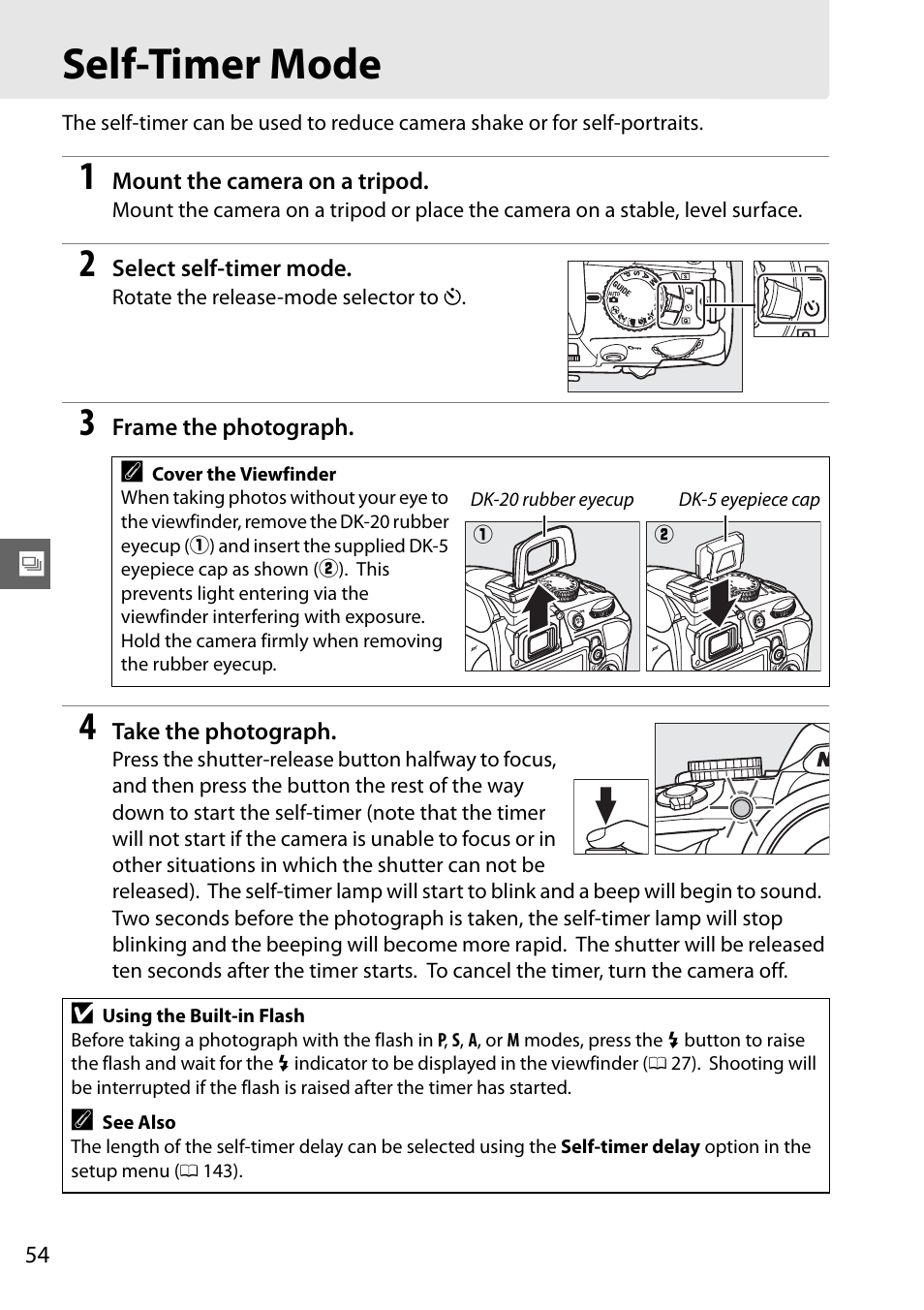 Self-timer mode | Nikon D3100 User Manual | Page 70 / 224