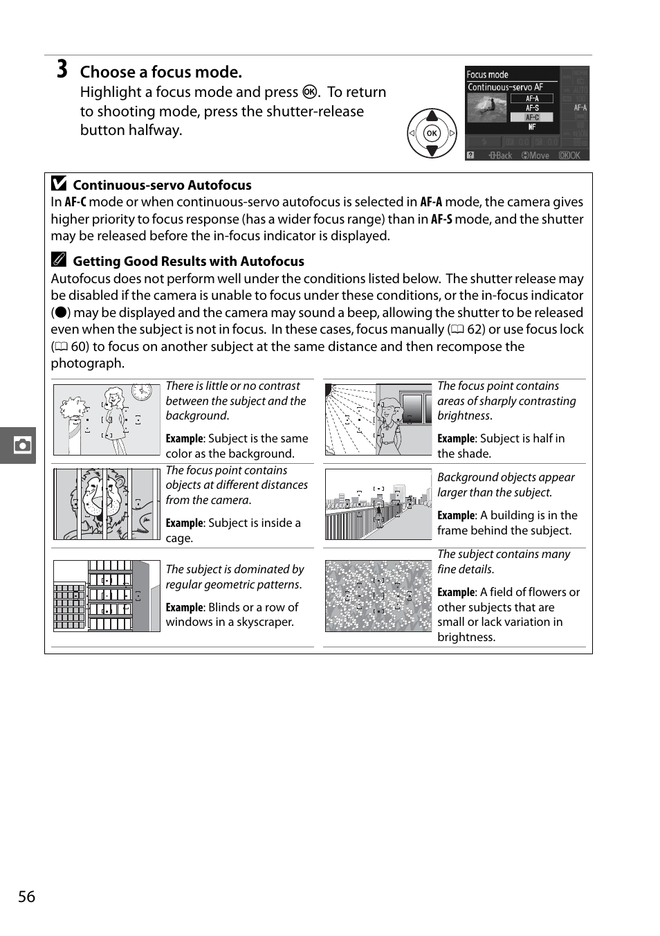 Choose a focus mode | Nikon D3100 User Manual | Page 72 / 224