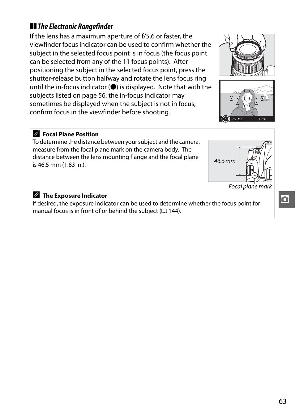 The electronic rangefinder | Nikon D3100 User Manual | Page 79 / 224