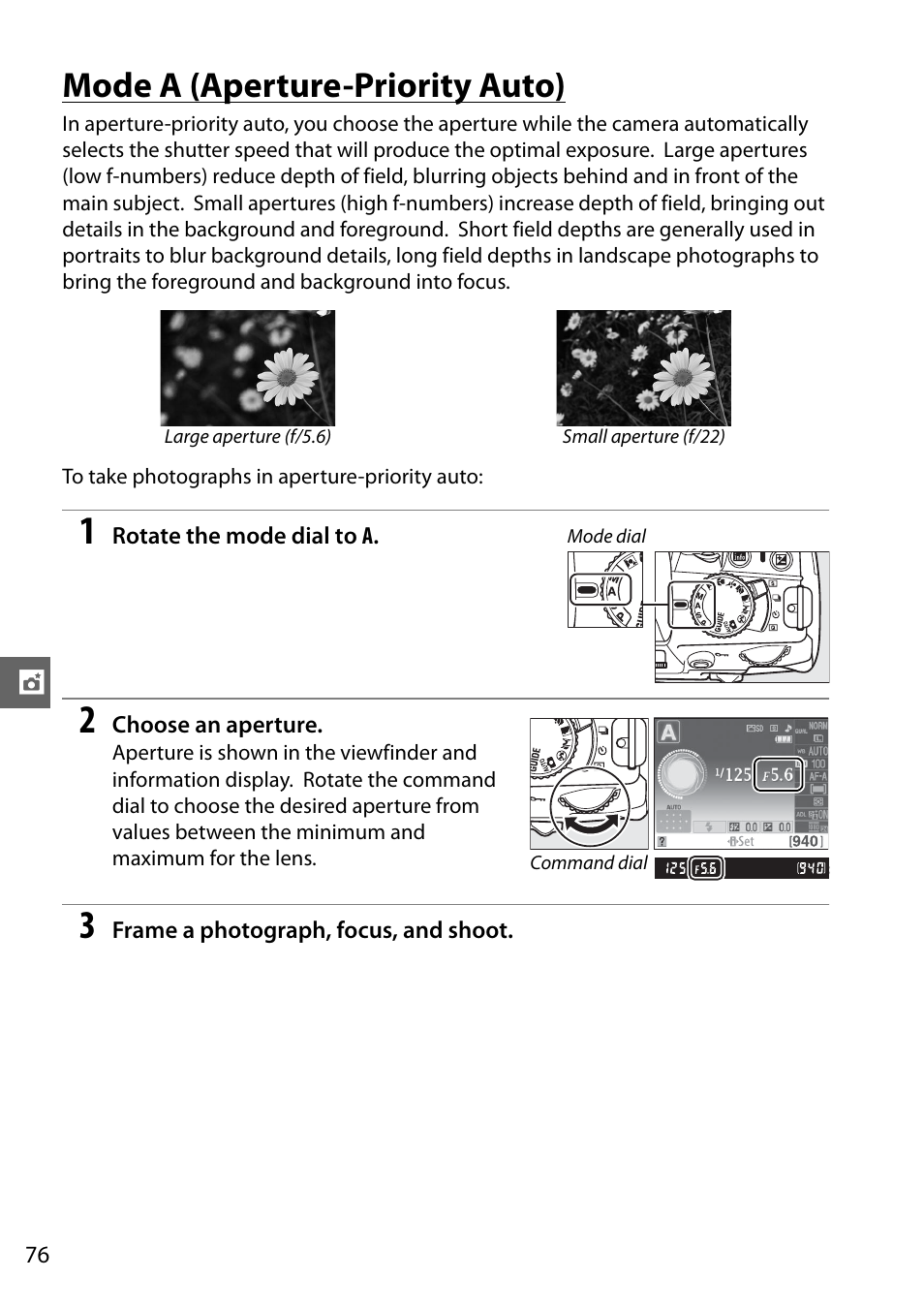 Mode a (aperture-priority auto) | Nikon D3100 User Manual | Page 92 / 224