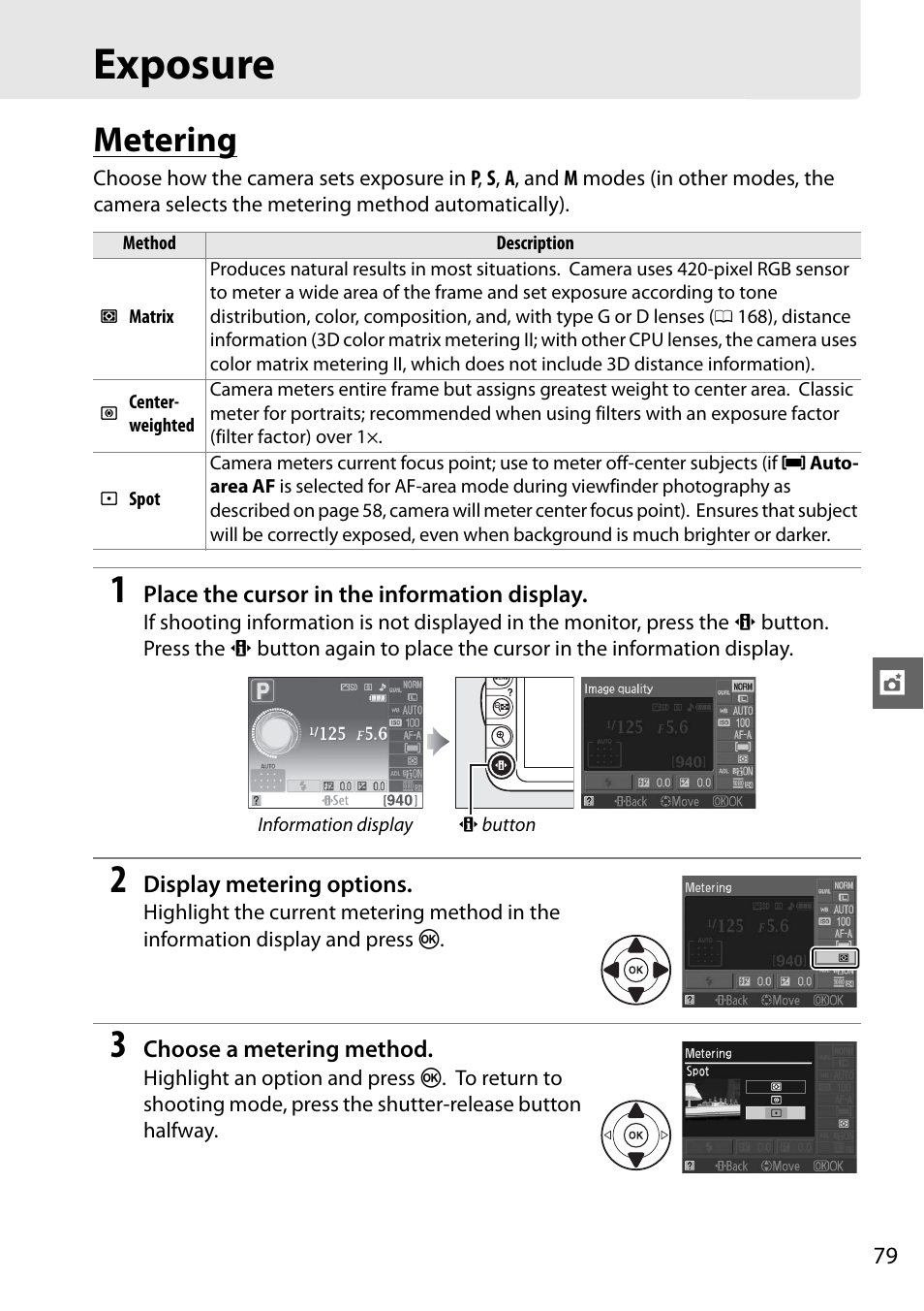 Exposure, Metering | Nikon D3100 User Manual | Page 95 / 224